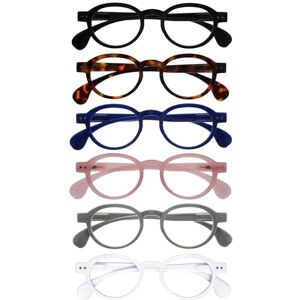 OPULIZE OCA Reading Glasses 6-Pack Modern Retro Round Frame Black Brown Blue Pink Grey White Mens Womens Spring Hinges RRRRRR54-12347W +3.00 OPULIZE OCA Reading Glasses 6-Pack Modern Retro Round Frame Black Brown Blue Pink Grey White Mens Womens Spring Hinges RRRRRR54-12347W +3.00