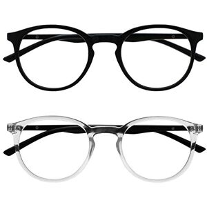 OPULIZE MET Reading Glasses for Women Men, Slim Round Frame with Spring Hinges and Scratch Resistant, Black,Clear +2 (Pack of 2) OPULIZE MET Reading Glasses for Women Men, Slim Round Frame with Spring Hinges and Scratch Resistant, Black,Clear +2 (Pack of 2)