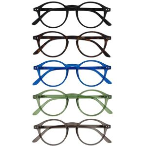 OPULIZE REY Reading Glasses 5-Pack Retro Round Frame Matt Black, Brown, Blue, Green, Grey Mens Womens Spring Hinges RRRRR56-12367 +1.00 OPULIZE REY Reading Glasses 5-Pack Retro Round Frame Matt Black, Brown, Blue, Green, Grey Mens Womens Spring Hinges RRRRR56-12367 +1.00
