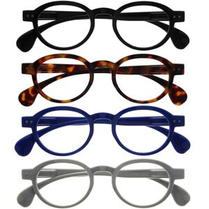 OPULIZE OCA Reading Glasses - 4-Pack - Modern Retro Round Frame - Black Brown Blue Grey - Mens Womens - Spring Hinges - +3.00 OPULIZE OCA Reading Glasses - 4-Pack - Modern Retro Round Frame - Black Brown Blue Grey - Mens Womens - Spring Hinges - +3.00