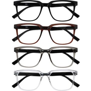 OPULIZE LEO Reading Glasses 4-Pack Large Rectangular Frame Black, Brown, Grey, Clear Mens Womens Spring Hinges RRRR55-127C +1.00 OPULIZE LEO Reading Glasses 4-Pack Large Rectangular Frame Black, Brown, Grey, Clear Mens Womens Spring Hinges RRRR55-127C +1.00