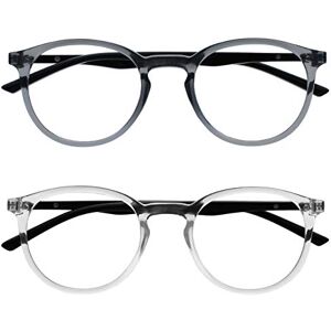 OPULIZE MET Reading Glasses for Women Men, Slim Round Frame with Spring Hinges and Scratch Resistant, Grey,Clear +2.5 (Pack of 2) OPULIZE MET Reading Glasses for Women Men, Slim Round Frame with Spring Hinges and Scratch Resistant, Grey,Clear +2.5 (Pack of 2)