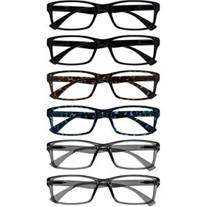 OPULIZE PEP Classic Reading Glasses for Women Men, Scratch Resistant Rectangular Frame with Spring Hinges, Black, Brown, Blue, Grey, +1.5 (Pack of 6) OPULIZE PEP Classic Reading Glasses for Women Men, Scratch Resistant Rectangular Frame with Spring Hinges, Black, Brown, Blue, Grey, +1.5 (Pack of 6)
