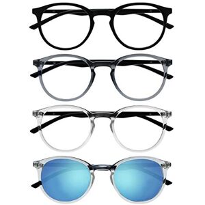 OPULIZE MET Reading Glasses and Reading SunGlasses for Women Men, Round Frame, Black,Grey,Clear,Clear Sun +3.5 (Pack of 4) OPULIZE MET Reading Glasses and Reading SunGlasses for Women Men, Round Frame, Black,Grey,Clear,Clear Sun +3.5 (Pack of 4)