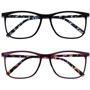 OPULIZE Arc Reading Glasses 2 Pack Stylish Slim Square Frame Spring Hinges Scratch Resistant Black Purple Patterned Arms Mens Womens RR66-15 +3.00 OPULIZE Arc Reading Glasses 2 Pack Stylish Slim Square Frame Spring Hinges Scratch Resistant Black Purple Patterned Arms Mens Womens RR66-15 +3.00