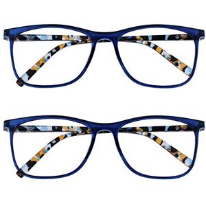 OPULIZE Arc Reading Glasses 2 Pack Stylish Slim Square Frame Spring Hinges Scratch Resistant Blue Patterned Arms Mens Womens RR66-3 +2.00 OPULIZE Arc Reading Glasses 2 Pack Stylish Slim Square Frame Spring Hinges Scratch Resistant Blue Patterned Arms Mens Womens RR66-3 +2.00