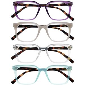 OPULIZE KOI Reading Glasses 4 Pack Large Rectangular Frame Purple-Grey-Clear-Aqua Mens Womens- Spring Hinges RRRR50-57CQ +1.00 OPULIZE KOI Reading Glasses 4 Pack Large Rectangular Frame Purple-Grey-Clear-Aqua Mens Womens- Spring Hinges RRRR50-57CQ +1.00