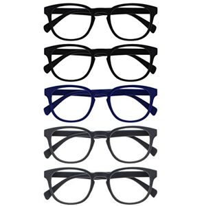 OPULIZE POP Reading Glasses for Women Men,Scratch Resistant Round Matt Frame with Spring Hinges, Black, Blue, Grey +1.00 (Pack of 5) OPULIZE POP Reading Glasses for Women Men,Scratch Resistant Round Matt Frame with Spring Hinges, Black, Blue, Grey +1.00 (Pack of 5)
