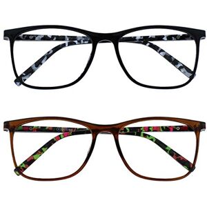 OPULIZE Arc Reading Glasses 2 Pack Stylish Slim Square Frame Spring Hinges Scratch Resistant Black Brown Patterned Arms Mens Womens RR66-12 +2.00 OPULIZE Arc Reading Glasses 2 Pack Stylish Slim Square Frame Spring Hinges Scratch Resistant Black Brown Patterned Arms Mens Womens RR66-12 +2.00