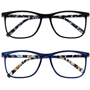 OPULIZE Arc Reading Glasses 2 Pack Stylish Slim Square Frame Spring Hinges Scratch Resistant Black Blue Patterned Arms Mens Womens RR66-13 +3.00 OPULIZE Arc Reading Glasses 2 Pack Stylish Slim Square Frame Spring Hinges Scratch Resistant Black Blue Patterned Arms Mens Womens RR66-13 +3.00
