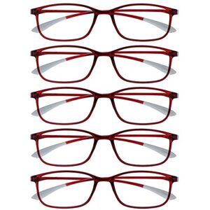 OPULIZE Ice Reading Glasses 5 Pack Ultra Lightweight Frame Scratch Resistant Crystal Red Grey Tip Mens Womens RRRRR61-Z +2.50 OPULIZE Ice Reading Glasses 5 Pack Ultra Lightweight Frame Scratch Resistant Crystal Red Grey Tip Mens Womens RRRRR61-Z +2.50