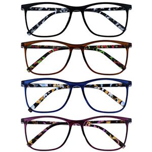 OPULIZE Arc Reading Glasses 4 Pack Stylish Slim Square Frame Spring Hinges Scratch Resistant Black Brown Blue Purple Patterned Arms Mens Womens RRRR66-1235 +1.00 OPULIZE Arc Reading Glasses 4 Pack Stylish Slim Square Frame Spring Hinges Scratch Resistant Black Brown Blue Purple Patterned Arms Mens Womens RRRR66-1235 +1.00