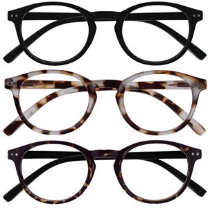 OPULIZE Zen Reading Glasses 3 Pack Cool Round Frame Spring Hinges Scratch Resistant Matt Black Light Brown Shiny Dark Brown Mens Womens RRR24-11T2 +2.50 OPULIZE Zen Reading Glasses 3 Pack Cool Round Frame Spring Hinges Scratch Resistant Matt Black Light Brown Shiny Dark Brown Mens Womens RRR24-11T2 +2.50