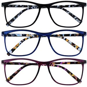 OPULIZE Arc Reading Glasses 3 Pack Stylish Slim Square Frame Spring Hinges Scratch Resistant Black Blue Purple Patterned Arms Mens Womens RRR66-135 +1.00 OPULIZE Arc Reading Glasses 3 Pack Stylish Slim Square Frame Spring Hinges Scratch Resistant Black Blue Purple Patterned Arms Mens Womens RRR66-135 +1.00
