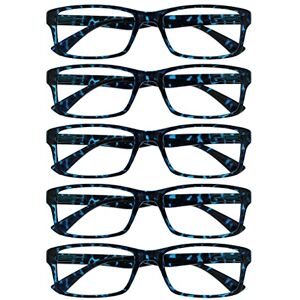 OPULIZE PEP Reading Glasses for Women Men, Large Rectangular Designer Frame with Spring Hinges, Scratch Resistant, Blue +2 (Pack of 5) OPULIZE PEP Reading Glasses for Women Men, Large Rectangular Designer Frame with Spring Hinges, Scratch Resistant, Blue +2 (Pack of 5)