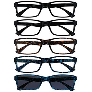 OPULIZE PEP Reading Glasses for Women Men, Large Rectangular Designer Frame with Spring Hinges, Scratch Resistant, Black, Brown, Blue, Blue Sun +1 (Pack of 5) OPULIZE PEP Reading Glasses for Women Men, Large Rectangular Designer Frame with Spring Hinges, Scratch Resistant, Black, Brown, Blue, Blue Sun +1 (Pack of 5)
