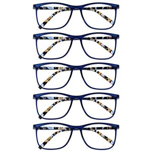 OPULIZE Arc Reading Glasses 5 Pack Stylish Slim Square Frame Spring Hinges Scratch Resistant Blue Patterned Arms Mens Womens RRRRR66-3 +2.50 OPULIZE Arc Reading Glasses 5 Pack Stylish Slim Square Frame Spring Hinges Scratch Resistant Blue Patterned Arms Mens Womens RRRRR66-3 +2.50