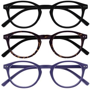 OPULIZE Zen Reading Glasses 3 Pack Cool Round Frame Spring Hinges Scratch Resistant Matt Black Shiny Dark Brown Matt Purple Mens Womens RRR24-125 +3.00 OPULIZE Zen Reading Glasses 3 Pack Cool Round Frame Spring Hinges Scratch Resistant Matt Black Shiny Dark Brown Matt Purple Mens Womens RRR24-125 +3.00