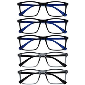 OPULIZE INK Reading Glasses Value 5 Pack Large Rectangular Frame Spring Hinges Scratch Resistant Black Grey Mens Womens +2.50 OPULIZE INK Reading Glasses Value 5 Pack Large Rectangular Frame Spring Hinges Scratch Resistant Black Grey Mens Womens +2.50