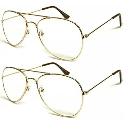 ZIZO EYEWEAR Unisex Classic Pilot Style Double Bridge Metal Reading Glasses Small Shape Design R293 Specs (2 Pairs Gold, +100 Magnification) ZIZO EYEWEAR Unisex Classic Pilot Style Double Bridge Metal Reading Glasses Small Shape Design R293 Specs (2 Pairs Gold, +100 Magnification)