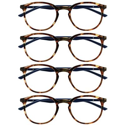 Opulize Men Reading Glasses - Round Frame - Scratch-Resistant - Brown Tortoise, Blue Temples Opulize Men Reading Glasses - Round Frame - Scratch-Resistant - Brown Tortoise, Blue Temples