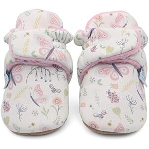 Dotty Fish Cotton Baby Booties with Barefoot Suede Sole Warm Fleece Lining – Non-Slip, Stay On Slippers. Soft Pink with Bees and Butterflies. 0-6 months Dotty Fish Cotton Baby Booties with Barefoot Suede Sole Warm Fleece Lining – Non-Slip, Stay On Slippers. Soft Pink with Bees and Butterflies. 0-6 months