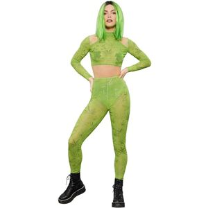 Smiffys Fever Cannabis Sheer Crop Top & Leggings with Glitter Print, Fever Fancy Dress, Fever Dress Up Costumes Smiffys Fever Cannabis Sheer Crop Top & Leggings with Glitter Print, Fever Fancy Dress, Fever Dress Up Costumes