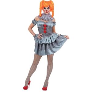 Smiffys IT Chapter Two Pennywise Ladies Costume for Adults, Mini Dress with Sleeves, Neck Ruffle, and Tights, Grey, Officially Licensed, Ideal for Halloween and Matching Fancy Dress Parties Smiffys IT Chapter Two Pennywise Ladies Costume for Adults, Mini Dress with Sleeves, Neck Ruffle, and Tights, Grey, Officially Licensed, Ideal for Halloween and Matching Fancy Dress Parties