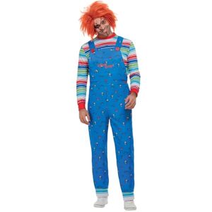 Smiffys Chucky Costume in Blue for Adults, Top and Printed Dungarees, Officially Licensed, Striped Top with Colour Block Cuffs, Perfect for Halloween and Matching Pet Costumes Smiffys Chucky Costume in Blue for Adults, Top and Printed Dungarees, Officially Licensed, Striped Top with Colour Block Cuffs, Perfect for Halloween and Matching Pet Costumes