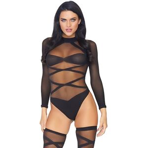 Leg Avenue One Size Black Opaque Sheer Criss Cross Body Suit and Matching Thigh Highs for Women Leg Avenue One Size Black Opaque Sheer Criss Cross Body Suit and Matching Thigh Highs for Women