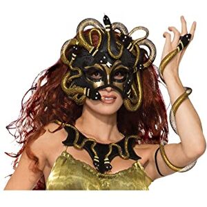 Rubies Forum Novelties Gold & Black Medusa Mask With Ribbon Tie (1 Pc.) Captivating Accessory for Masquerade Events, Exotic Themed Parties, Halloween, Cosplay, & More Halloween Rubies Forum Novelties Gold & Black Medusa Mask With Ribbon Tie (1 Pc.) Captivating Accessory for Masquerade Events, Exotic Themed Parties, Halloween, Cosplay, & More Halloween