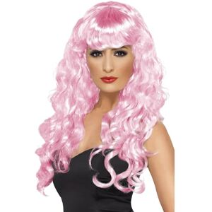 Smiffys Siren Wig, Pink Long, Curly with Fringe, Ladies Glamour Wigs Fancy Dress, Adult Dress Up Wigs Smiffys Siren Wig, Pink Long, Curly with Fringe, Ladies Glamour Wigs Fancy Dress, Adult Dress Up Wigs