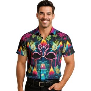 FIESTAS GUIRCA Neon Flamingos Shirt Adult (42-44/XL) Party Wear for Men Ideal for Summer Celebrations, Graduations and Flamingo Themed Events Multicolour FIESTAS GUIRCA Neon Flamingos Shirt Adult (42-44/XL) Party Wear for Men Ideal for Summer Celebrations, Graduations and Flamingo Themed Events Multicolour