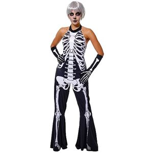 Rubies Skelita 70s Women's Skeleton Costume Jumpsuit with Bell Pants and Gloves, Official Halloween, Carnival, Parties and Cosplay, One Size Rubies Skelita 70s Women's Skeleton Costume Jumpsuit with Bell Pants and Gloves, Official Halloween, Carnival, Parties and Cosplay, One Size