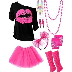 Blulu 80s Costume Accessories Set T-Shirt Tutu Headband Earring Necklace Leg Warmers Blulu 80s Costume Accessories Set T-Shirt Tutu Headband Earring Necklace Leg Warmers