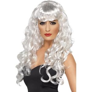 Smiffys Siren Wig, White Long, Curly with Fringe, Ladies Glamour Wigs Fancy Dress, Adult Dress Up Wigs Halloween Smiffys Siren Wig, White Long, Curly with Fringe, Ladies Glamour Wigs Fancy Dress, Adult Dress Up Wigs Halloween