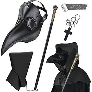 BUUFAN 4PCS Plague Bird Doctor Mask PU Leather Long Nose Beak Mask with Cloak Crucifixion Necklace Scepter for Cosplay Halloween BUUFAN 4PCS Plague Bird Doctor Mask PU Leather Long Nose Beak Mask with Cloak Crucifixion Necklace Scepter for Cosplay Halloween