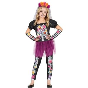 FIESTAS GUIRCA Flower Skeleton Fancy Dress Costume Dress with Tutu, Trousers and Gloves with Flower Print for Girls 5-6 Years FIESTAS GUIRCA Flower Skeleton Fancy Dress Costume Dress with Tutu, Trousers and Gloves with Flower Print for Girls 5-6 Years