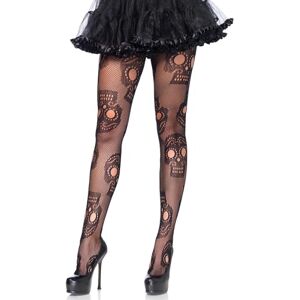 Leg Avenue 9982 One Size 6 to 12 Black Sugar Skull Net Pantyhose with Reinforced Toe and Elastic Waistband Leg Avenue 9982 One Size 6 to 12 Black Sugar Skull Net Pantyhose with Reinforced Toe and Elastic Waistband