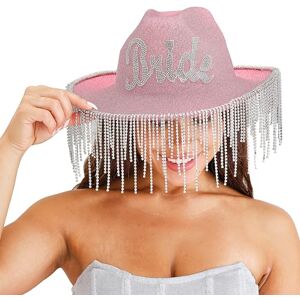 Ginger Ray Embellished Diamante 'Bride' Pink Glitter Cowboy Hat with Tasselled Rim Hen Party Wearable Ginger Ray Embellished Diamante 'Bride' Pink Glitter Cowboy Hat with Tasselled Rim Hen Party Wearable