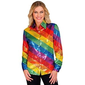 W WIDMANN MILANO Party Fashion Widmann 12669 Party Fashion Sequin Blouse, Rainbow, Disco Fever, Schlagermove, Women's Shirt, Multicoloured, XXL W WIDMANN MILANO Party Fashion Widmann 12669 Party Fashion Sequin Blouse, Rainbow, Disco Fever, Schlagermove, Women's Shirt, Multicoloured, XXL