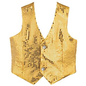Dress Up America Gold Sequin Waistcoat Adults Shiny Dance Vest Sparkly Gold Waistcoat for Adults Golden Party Costume Dress Up America Gold Sequin Waistcoat Adults Shiny Dance Vest Sparkly Gold Waistcoat for Adults Golden Party Costume
