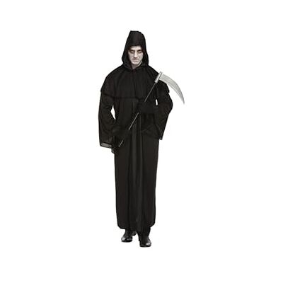 HENBRANDT Death Grim Reaper Robe Adult Fancy Dress Costume One Size Attached Hood, Full-Length Robe, Layered Cape Detail, Scythe and Gloves Not Included HENBRANDT Death Grim Reaper Robe Adult Fancy Dress Costume One Size Attached Hood, Full-Length Robe, Layered Cape Detail, Scythe and Gloves Not Included