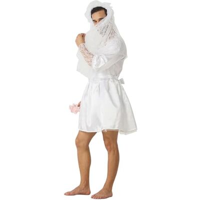 XUZIE Funny Wedding Dress Men Bride Costume, Graveyard Bridal Cosplay White Deluxe Lace Mens Wedding Dress with Gloves, Stag Do Fancy Dress Night Party Outfit, Halloween Costume Change Party, One Size XUZIE Funny Wedding Dress Men Bride Costume, Graveyard Bridal Cosplay White Deluxe Lace Mens Wedding Dress with Gloves, Stag Do Fancy Dress Night Party Outfit, Halloween Costume Change Party, One Size