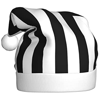 BUULOO Christmas, Printed Black & White Stripe Santa Hat, Adult Holiday Supplies, Holiday Christmas Theme Party Comfy Santa Hat. BUULOO Christmas, Printed Black & White Stripe Santa Hat, Adult Holiday Supplies, Holiday Christmas Theme Party Comfy Santa Hat.
