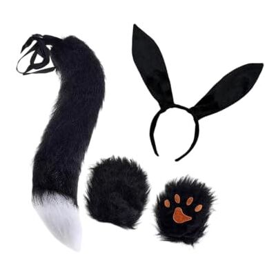 hogtnd Halloween Costume Accessory Set Long Ears Headband Paw, Black hogtnd Halloween Costume Accessory Set Long Ears Headband Paw, Black
