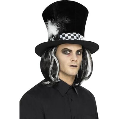 Smiffys Dark Tea Party Top Hat, Black with Hair, Halloween Twisted Fairytale Fancy Dress, Halloween Dress Up Hats Smiffys Dark Tea Party Top Hat, Black with Hair, Halloween Twisted Fairytale Fancy Dress, Halloween Dress Up Hats