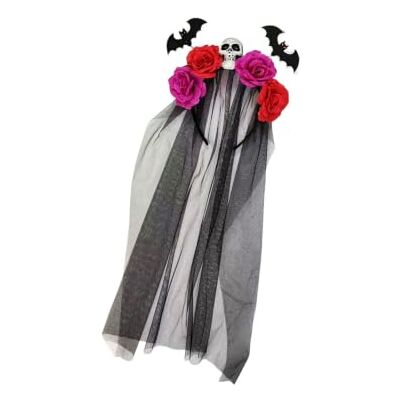 Veltros Halloween Theme Headpiece with Skull Center, Bat Detail, Floral Accent, and Black Tulle Veil for Cosplay Event Wear Halloween Headband Skull Bat Floral Hair Accessory Black Tulle Veil Costume Cosplay Veltros Halloween Theme Headpiece with Skull Center, Bat Detail, Floral Accent, and Black Tulle Veil for Cosplay Event Wear Halloween Headband Skull Bat Floral Hair Accessory Black Tulle Veil Costume Cosplay