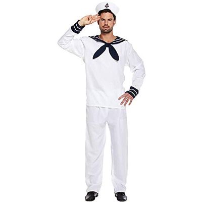 HENBRANDT Classic Sailor Adult Fancy Dress Costume Authentic Navy Marine Uniform Outfit White Blue Nautical Theme Party Halloween Carnival Fancy Dress Accessory HENBRANDT Classic Sailor Adult Fancy Dress Costume Authentic Navy Marine Uniform Outfit White Blue Nautical Theme Party Halloween Carnival Fancy Dress Accessory