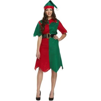 HENBRANDT Christmas Elf Adult Fancy Dress Costume, One Size Includes Hat and Belt, Red and Green HENBRANDT Christmas Elf Adult Fancy Dress Costume, One Size Includes Hat and Belt, Red and Green